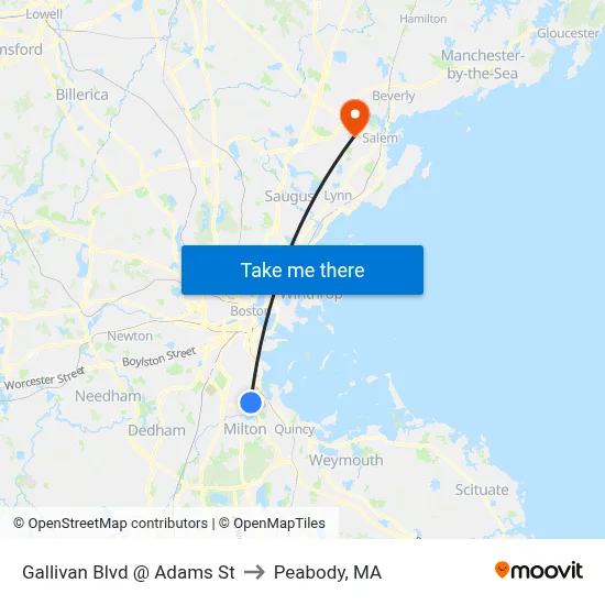 Gallivan Blvd @ Adams St to Peabody, MA map