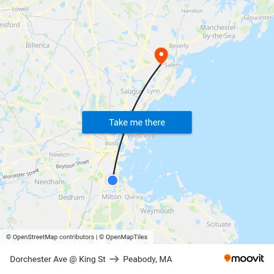 Dorchester Ave @ King St to Peabody, MA map