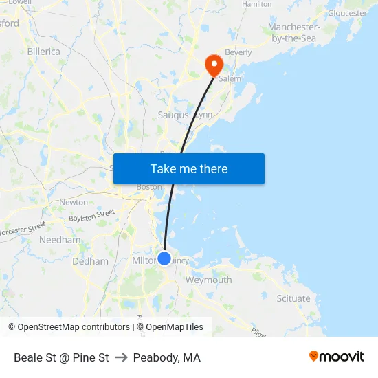 Beale St @ Pine St to Peabody, MA map