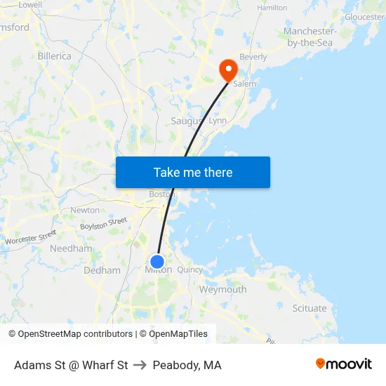 Adams St @ Wharf St to Peabody, MA map