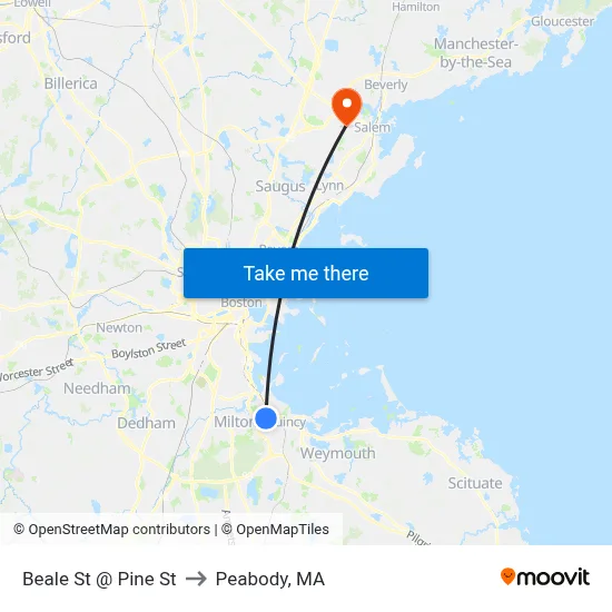 Beale St @ Pine St to Peabody, MA map