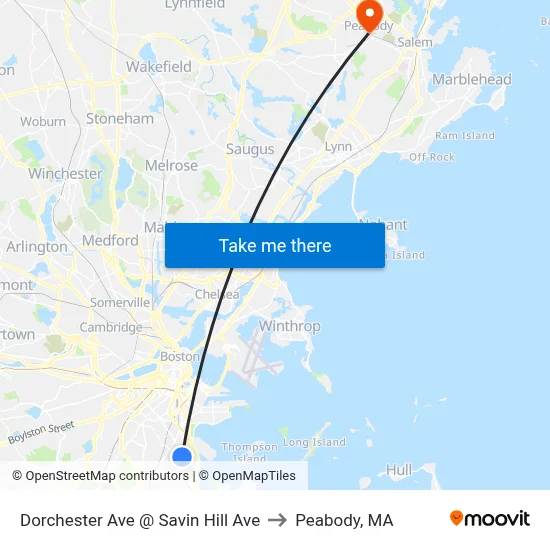 Dorchester Ave @ Savin Hill Ave to Peabody, MA map
