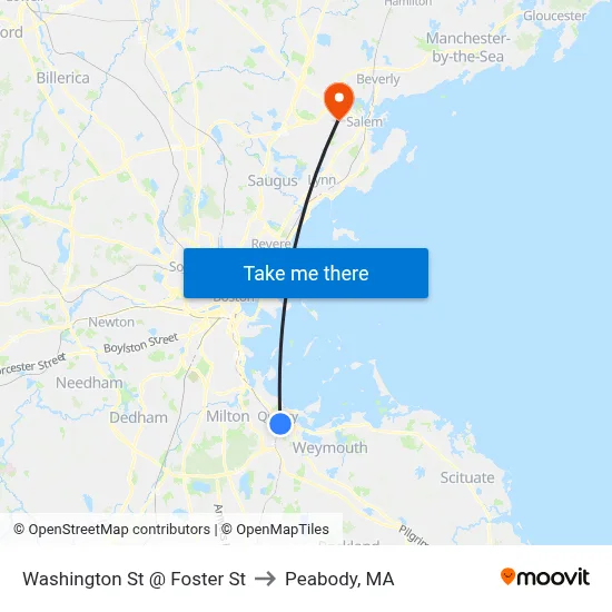 Washington St @ Foster St to Peabody, MA map