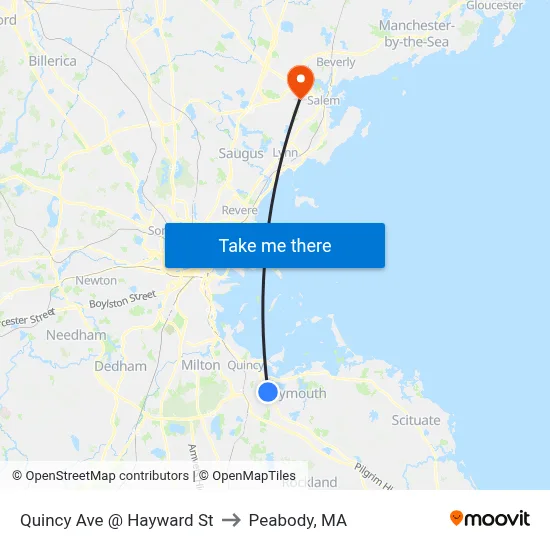 Quincy Ave @ Hayward St to Peabody, MA map