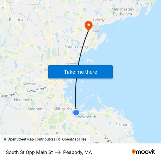 South St Opp Main St to Peabody, MA map