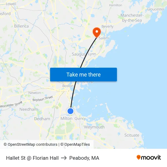 Hallet St @ Florian Hall to Peabody, MA map