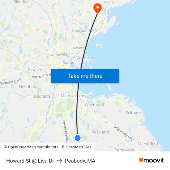 Howard St @ Lisa Dr to Peabody, MA map