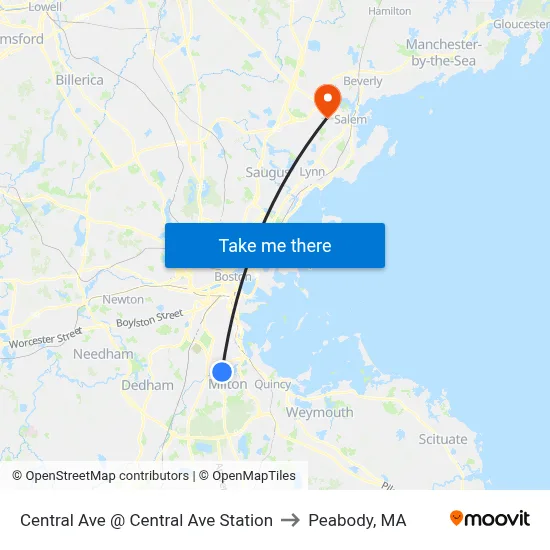 Central Ave @ Central Ave Station to Peabody, MA map