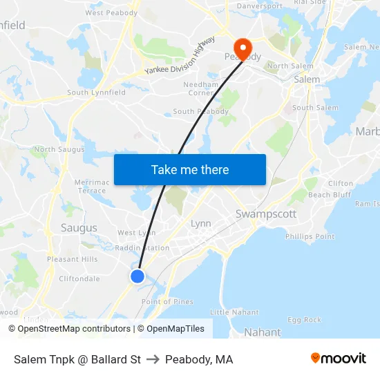 Salem Tnpk @ Ballard St to Peabody, MA map