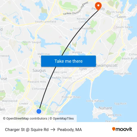Charger St @ Squire Rd to Peabody, MA map