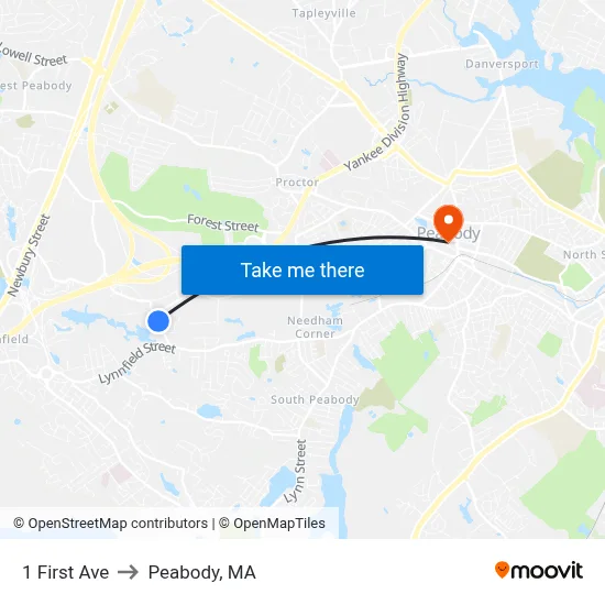 1 First Ave to Peabody, MA map