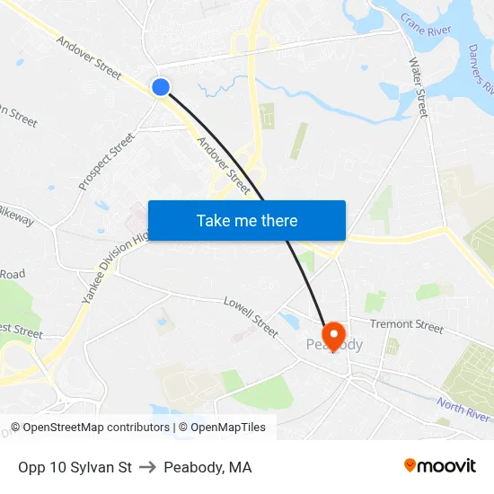 Opp 10 Sylvan St to Peabody, MA map