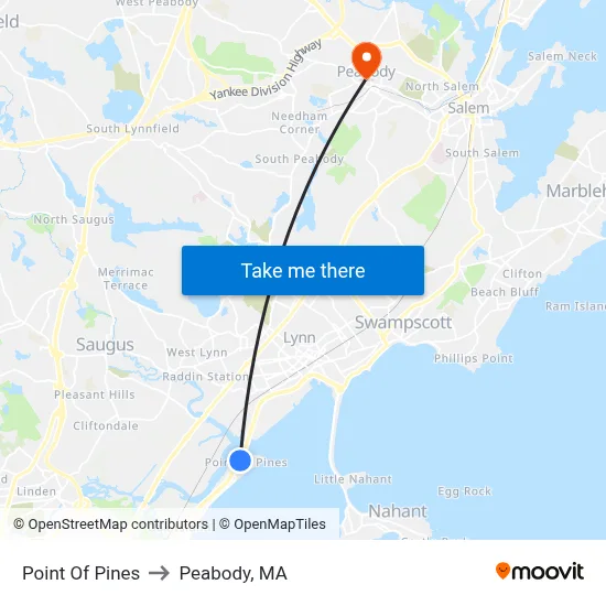 Point Of Pines to Peabody, MA map