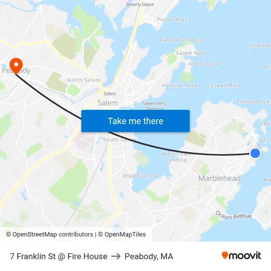 7 Franklin St @ Fire House to Peabody, MA map