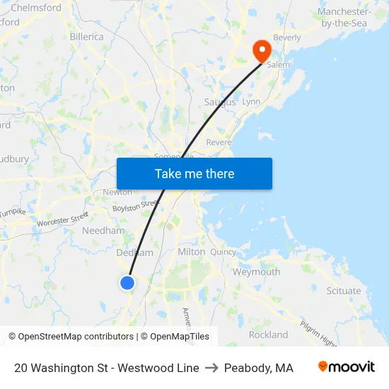 20 Washington St - Westwood Line to Peabody, MA map