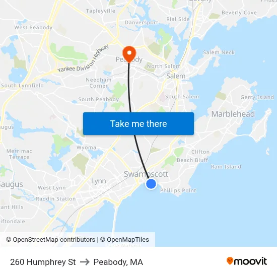 260 Humphrey St to Peabody, MA map