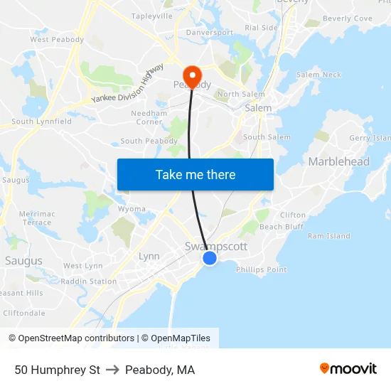 50 Humphrey St to Peabody, MA map