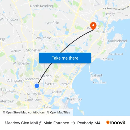 Meadow Glen Mall @ Main Entrance to Peabody, MA map