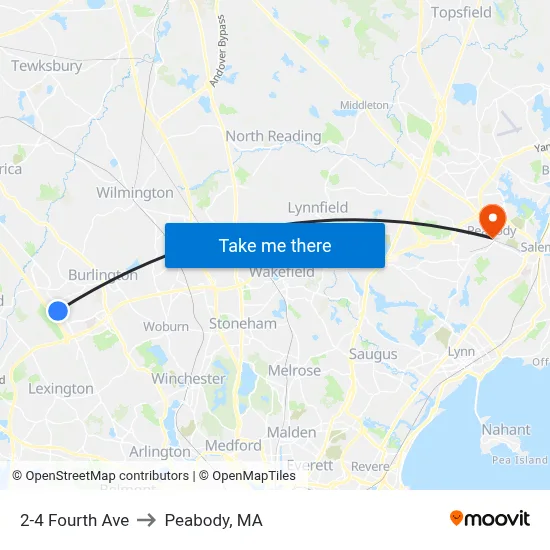 2-4 Fourth Ave to Peabody, MA map