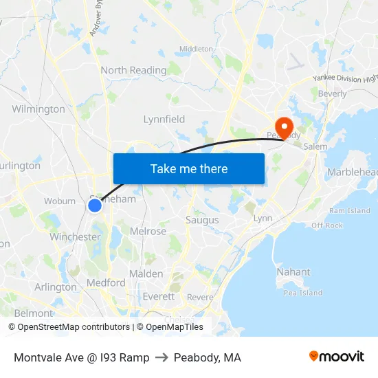 Montvale Ave @ I93 Ramp to Peabody, MA map