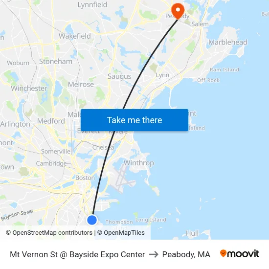 Mt Vernon St @ Bayside Expo Center to Peabody, MA map