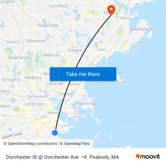 Dorchester St @ Dorchester Ave to Peabody, MA map
