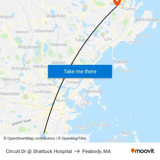 Circuit Dr @ Shattuck Hospital to Peabody, MA map