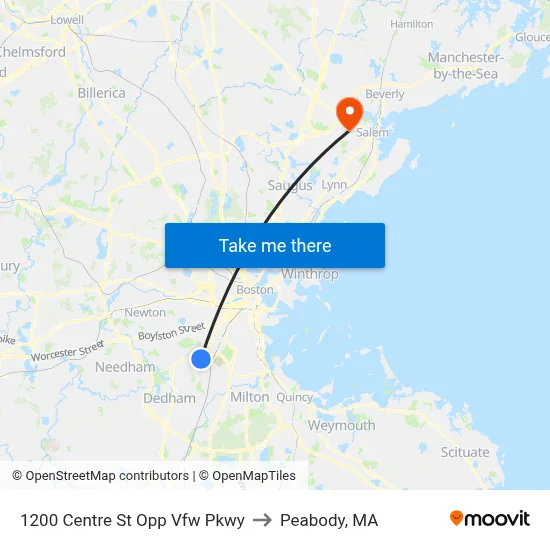 1200 Centre St Opp Vfw Pkwy to Peabody, MA map