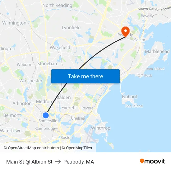 Main St @ Albion St to Peabody, MA map
