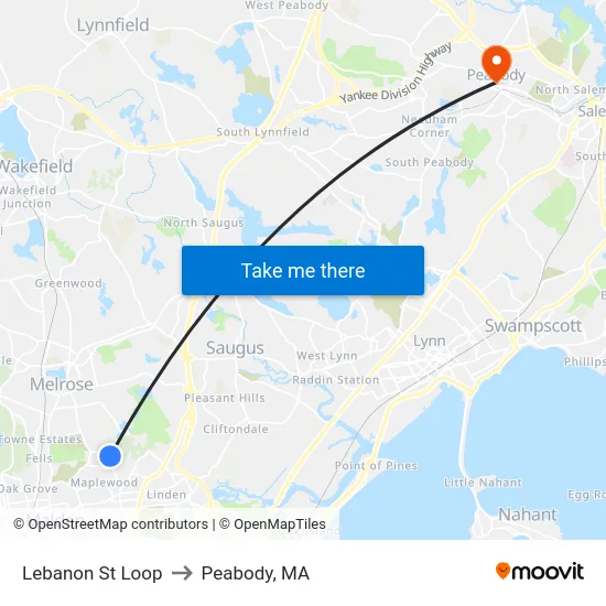 Lebanon St Loop to Peabody, MA map