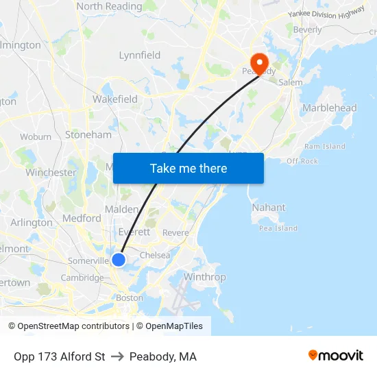 Opp 173 Alford St to Peabody, MA map