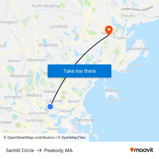 Santilli Circle to Peabody, MA map