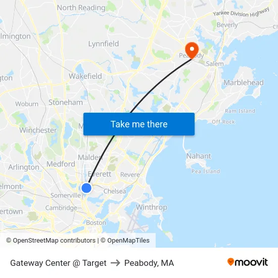 Gateway Center @ Target to Peabody, MA map