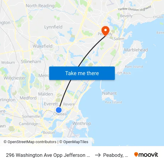 296 Washington Ave Opp Jefferson Ave to Peabody, MA map