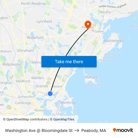 Washington Ave @ Bloomingdale St to Peabody, MA map
