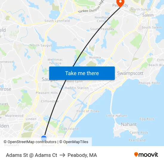Adams St @ Adams Ct to Peabody, MA map