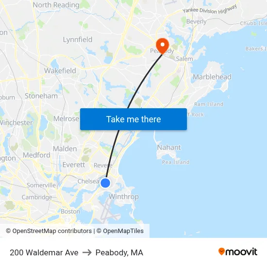 200 Waldemar Ave to Peabody, MA map