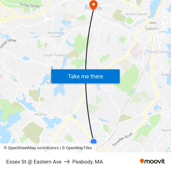 Essex St @ Eastern Ave to Peabody, MA map