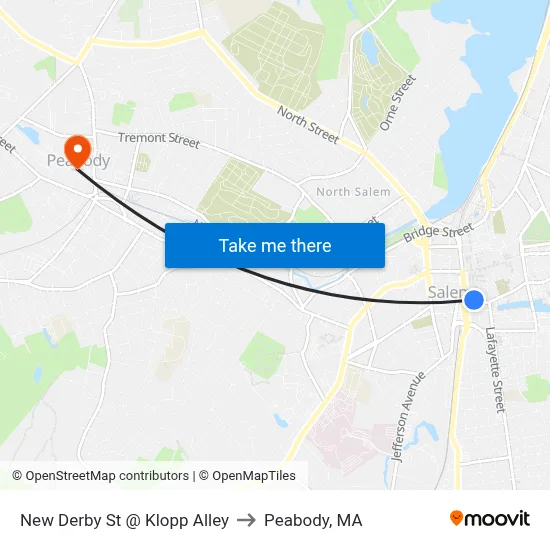 New Derby St @ Klopp Alley to Peabody, MA map