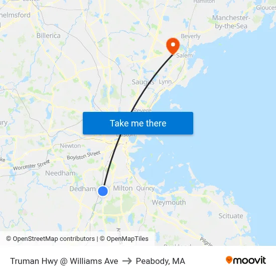 Truman Hwy @ Williams Ave to Peabody, MA map