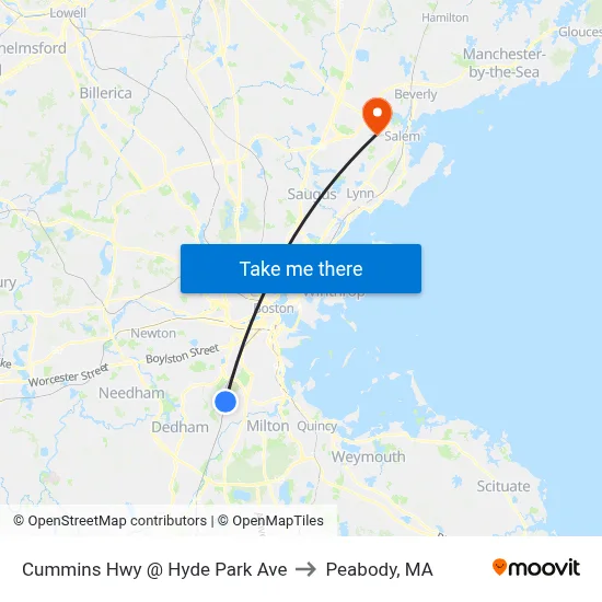 Cummins Hwy @ Hyde Park Ave to Peabody, MA map