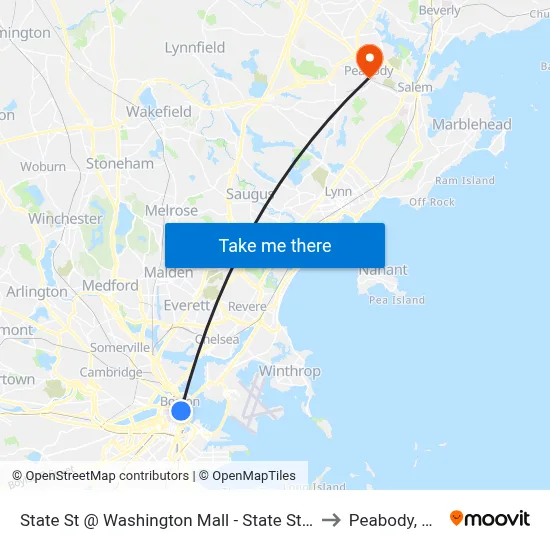 State St @ Washington Mall - State St Sta to Peabody, MA map