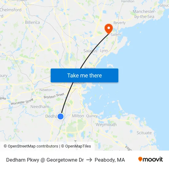 Dedham Pkwy @ Georgetowne Dr to Peabody, MA map