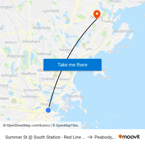 Summer St @ South Station - Red Line Entrance to Peabody, MA map