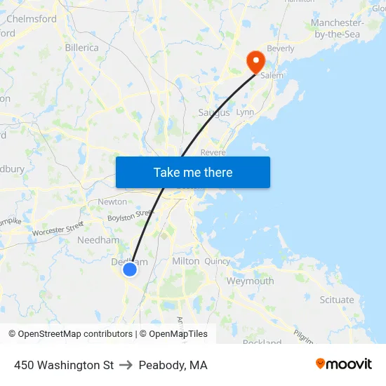 450 Washington St to Peabody, MA map
