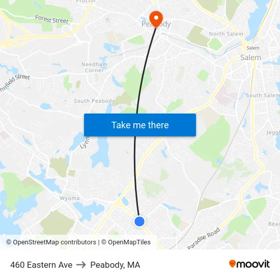 460 Eastern Ave to Peabody, MA map