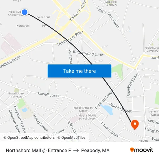 Northshore Mall @ Entrance F to Peabody, MA map