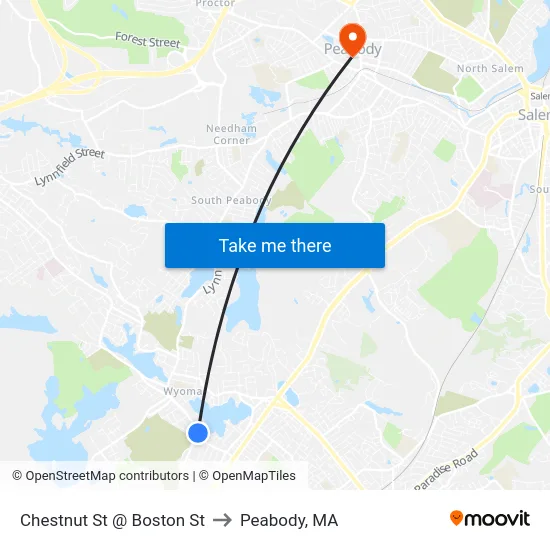 Chestnut St @ Boston St to Peabody, MA map