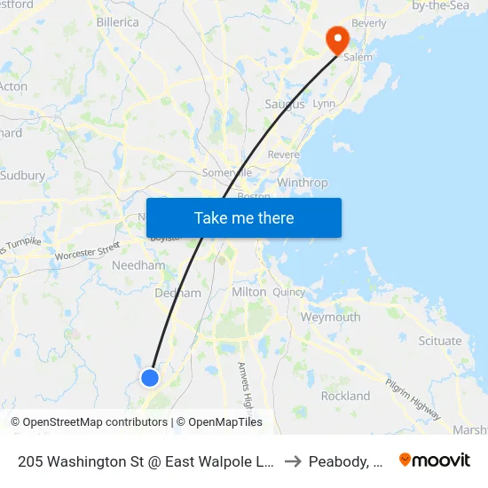 205 Washington St @ East Walpole Loop to Peabody, MA map