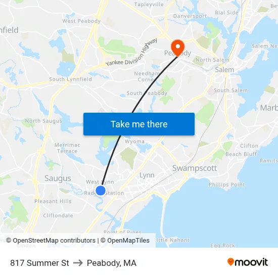 817 Summer St to Peabody, MA map